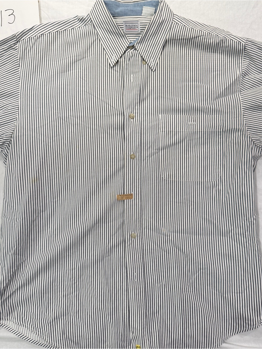 Bugle Boy White and Navy Vertical Stripe Dress Shirt